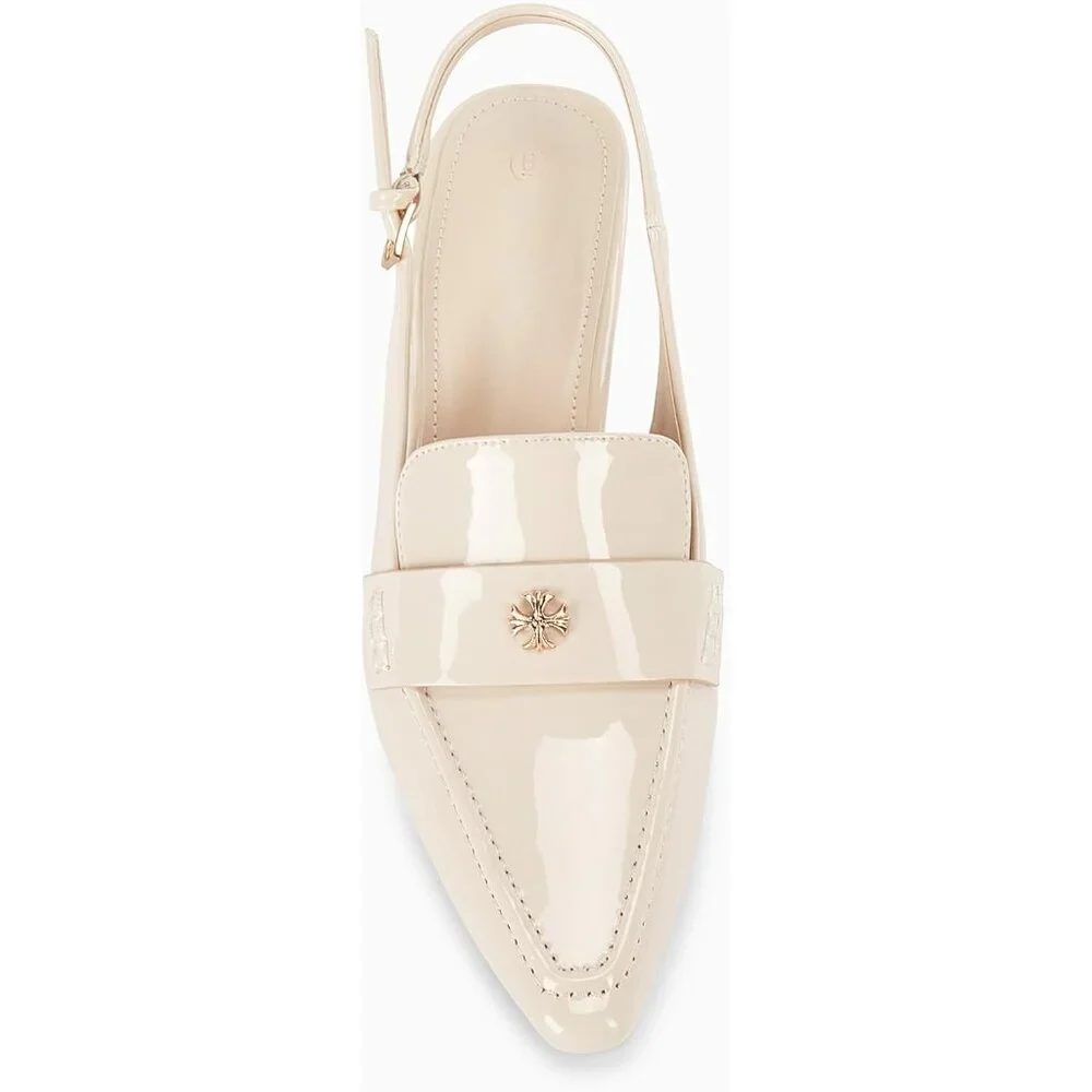 💫 Women Cream Slingback Kitten Heel Pointed Toe Pumps Ankle Buckle Dress Shoes